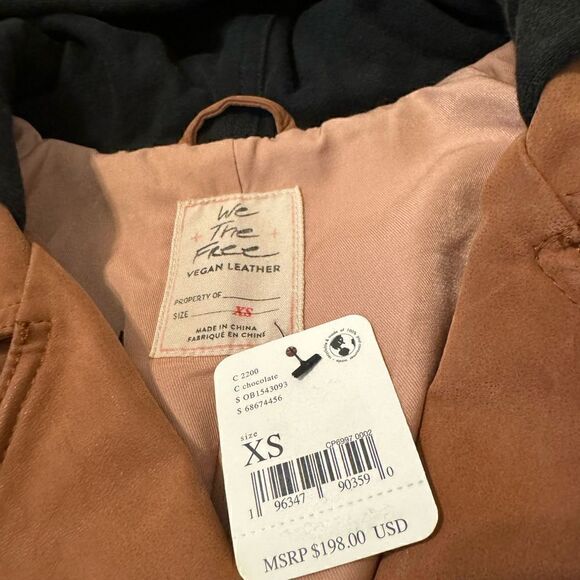 Free People We The Free Harriet Hooded Vegan Leather Moto Jacket Chocolate XS - Picture 7 of 14